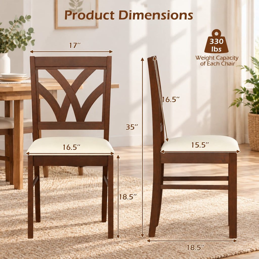 Airfind Set of 2 Wooden Dining Chairs Upholstered with Hollowed Backrest and Soft Padded Seat, Chair 330 lbs Capacity, 18.5in x 17in x 35in Footprint