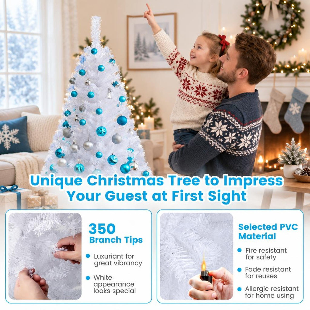 Airfind 5 ft White Artificial PVC Christmas Tree, PVC Frame, White, Made from brand new and high quality PVC, Durable metal stand to help prop the tree