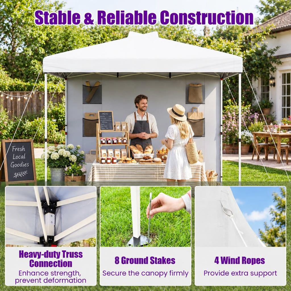 Airfind 10 x 10 FT Pop up Canopy Tent with Sidewall 6 Pockets Instant Setup Commercial Gazebo, 150D Oxford Fabric Metal Frame, White