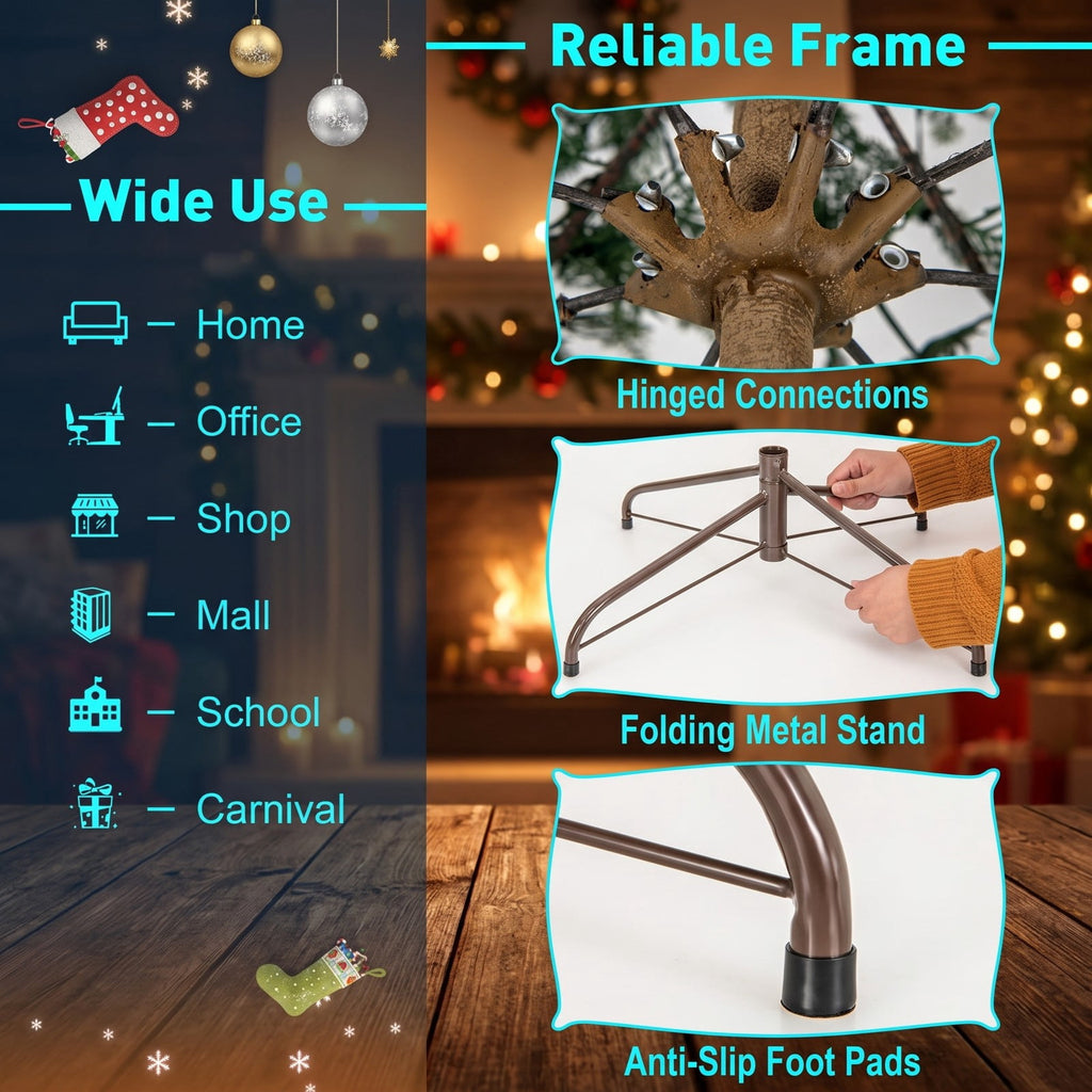 Airfind 6.5/7.5 Feet Artificial Cypress Christmas Tree Pre-lit Hinged-7.5 ft, PE Metal Tree Height 6.5 ft/7.5 ft Tree Width 4 ft Frame, Green