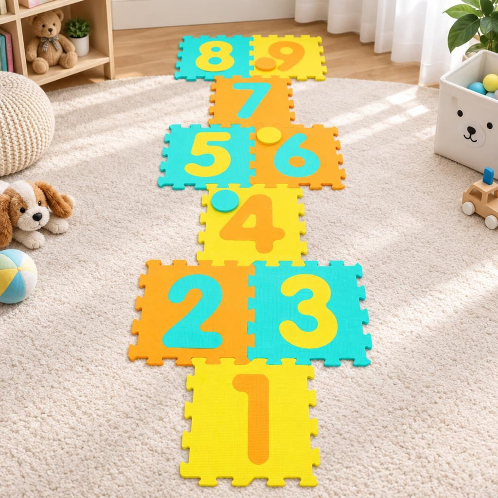 Airfind 9 Pieces Interlocking Foam Puzzle Floor Mat with 3 Marker Discs, EVA Foam Single Piece Frame, for 10 Months+, 71.5 Inch x 24.5 Inch Footprint