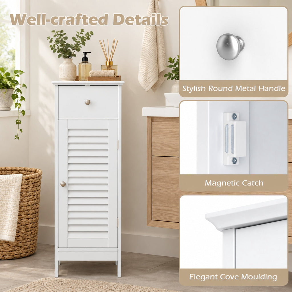 Airfind Narrow Bathroom Storage Cabinet with Adjustable Shelf and Drawer, 13in x 12in x 34.5inOverall Interior Footprint, White