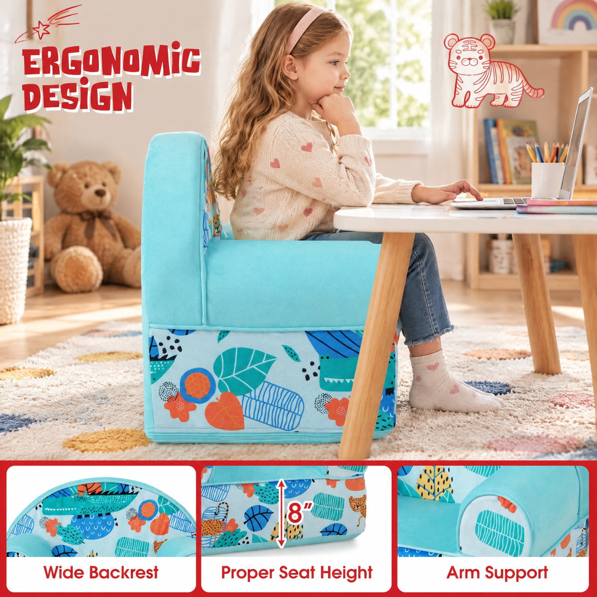 Airfind Kids Armchair with Plush Velvet Cover and Soft Sponge Filling, 110 lbs Capacity, Velvet Fabric Sponge Frame, 25.5 Inch x 17.5 Inch x 20.5 Inch Footprint