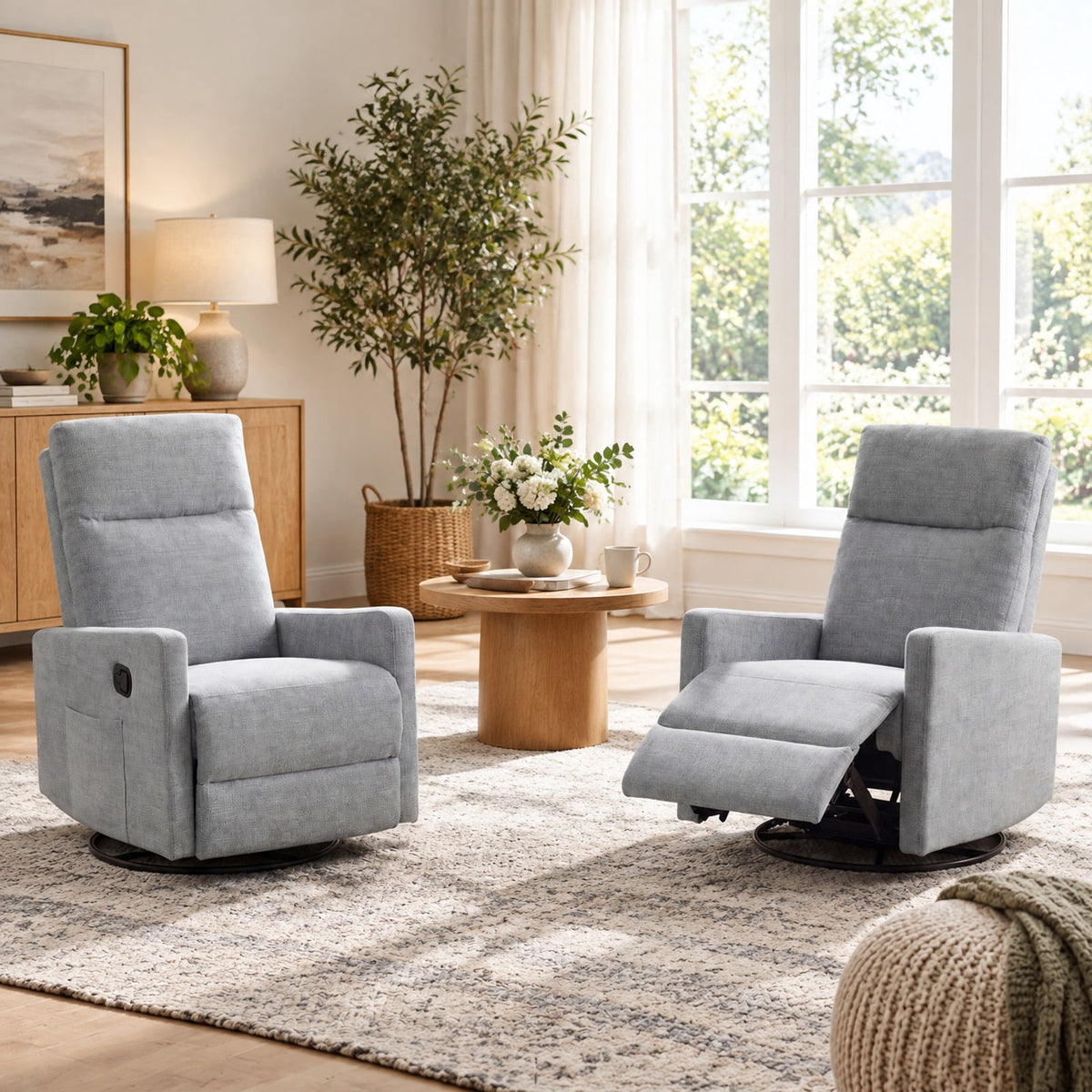 Airfind Swivel Rocking Chair 360° Nursery Reclining Rocker Armchair with Cushioned Back, 330 lbs Capacity, Lint Fabric Frame, Gray