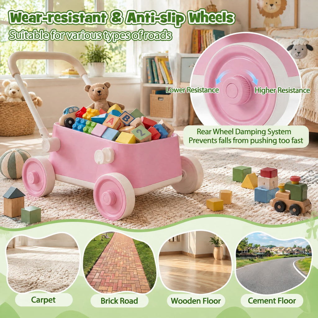 Airfind Child Push Walker with Wheels and Foldable Handlebar and Storage Basket, Pp, Model TQ10527PI with PP Metal Construction, Unspecified