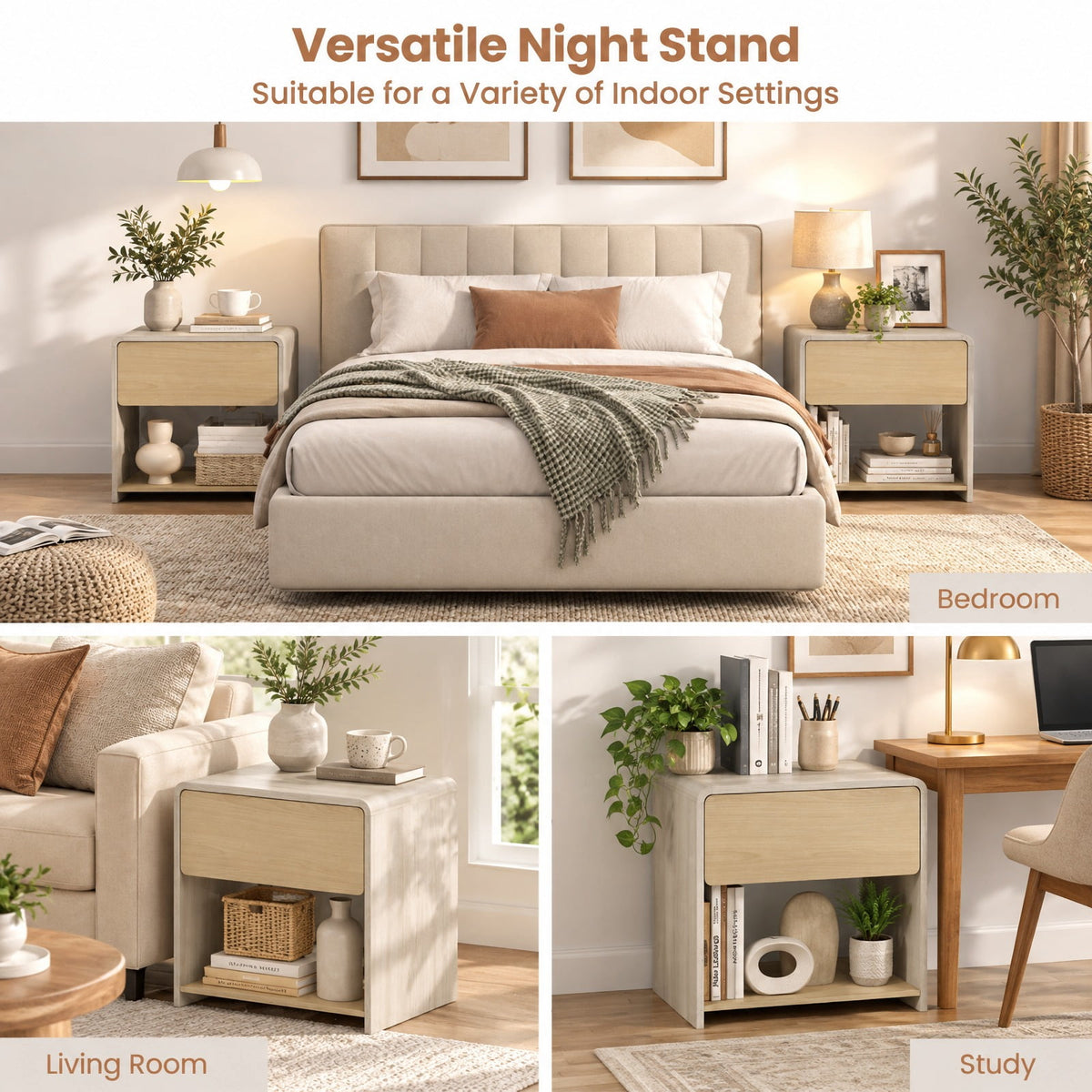 Airfind 2-Tier Modern Style Nightstand with Drawer and Open Shelf, 77 lbs Capacity, Metal Engineered Wood Frame, 24in x 18in x 23in Footprint, Oak