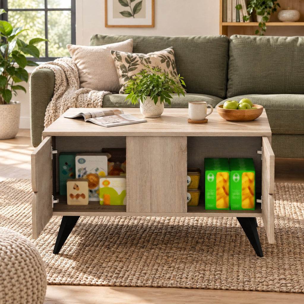 Airfind Farmhouse Accent Modern Coffee Table with Storage for Living Room Bedroom, 88 lbs Capacity, MDF Plastic Frame, Natural