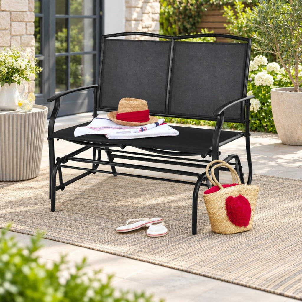 Airfind Iron Patio Rocking Chair for Outdoor Backyard and Lawn, 396 lbs Capacity, Steel and textilene Frame, 41.3 x 28.1 x 36.6 Footprint, Black