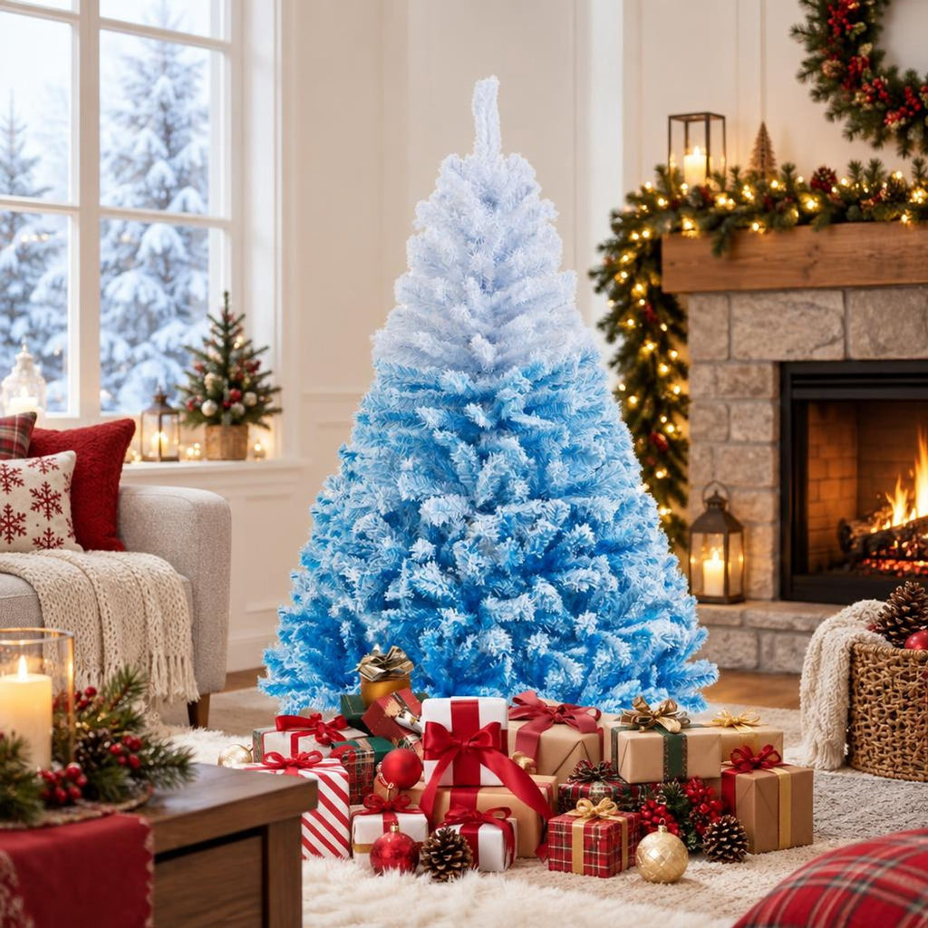 Airfind 2025 New Artificial Christmas Tree with 456 Branch Tips and Folding Metal Stand-6FT, Blue, Diameter of Stand 16 Inch 18 Inch 20 Inch 22 Inch