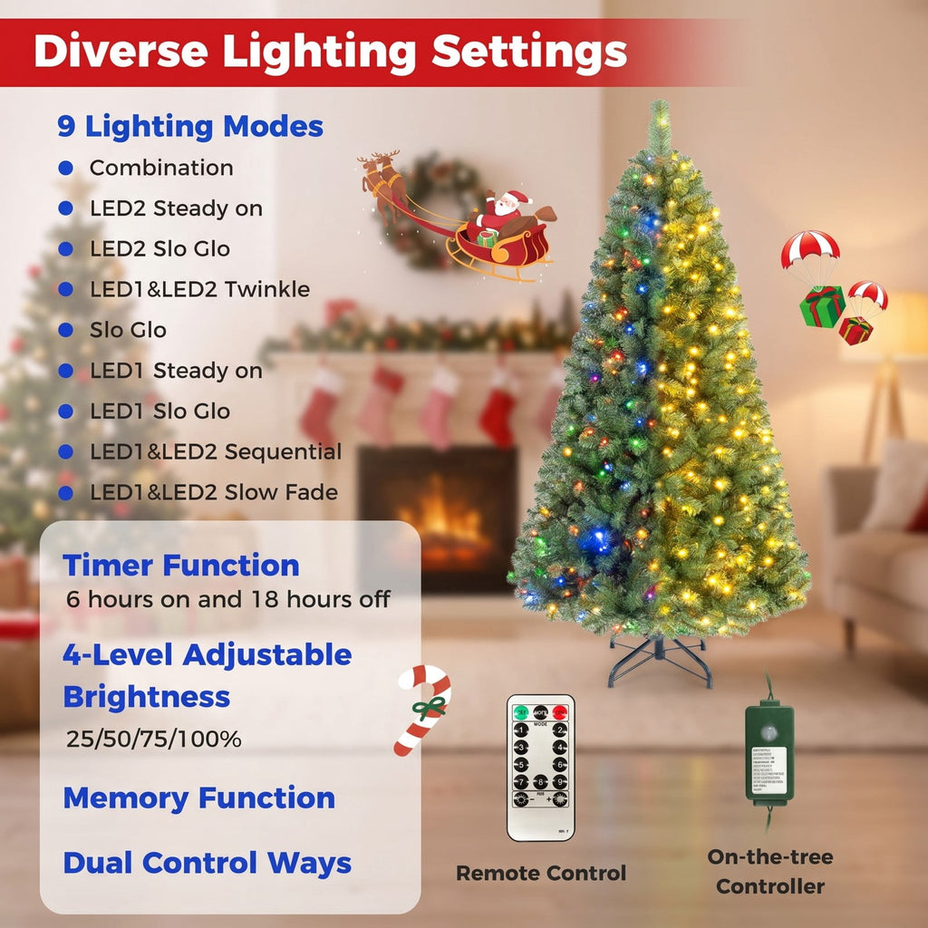 Airfind Pre-Lit Green Artificial Christmas Tree with Full Branch Tips-6 Feet, PVC Metal Frame, Green
