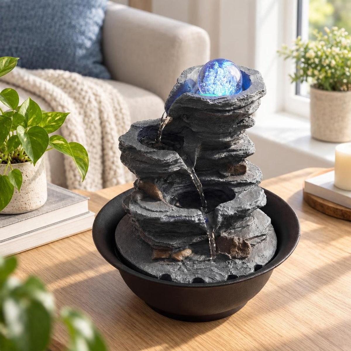 Airfind Tabletop Water Fountain with Rolling Crystal Ball and Color-Changing LED Light-C, PP Resin Fiberglass Style A Frame, 8.5 x 10.5 Footprint
