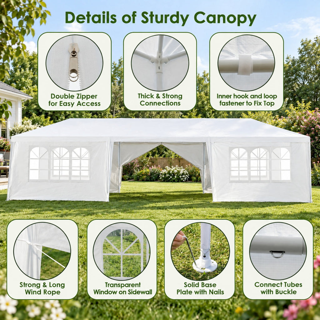 Airfind 10 x 30 Feet Outdoor Canopy Tent with 6 Removable Sidewalls and 2 Doorways, 10 x 30 x 8.5 Footprint, White