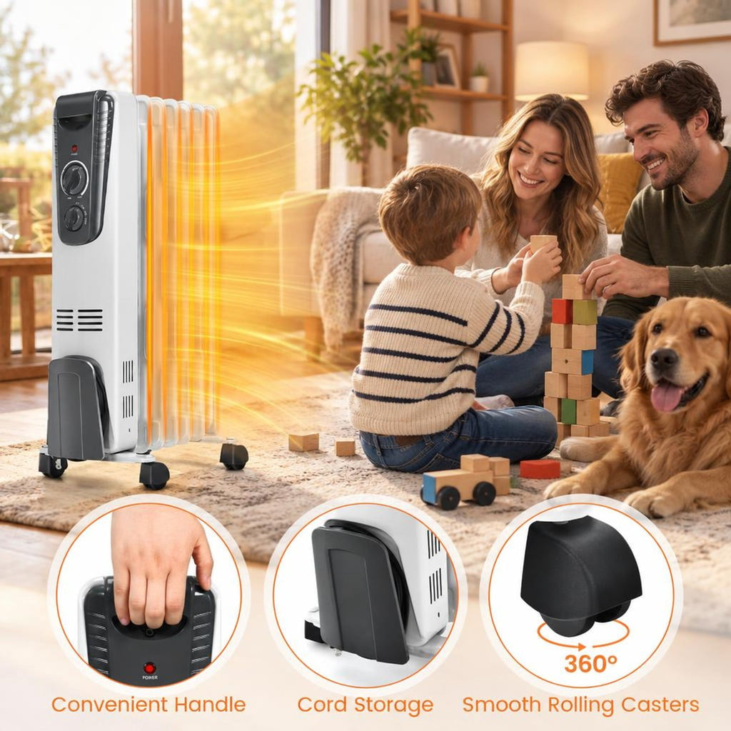 Airfind 1500W Electric Space Heater with Adjustable Thermostat, White, Size 14in x 6in x 23in (L x W x H), Fins width 6in