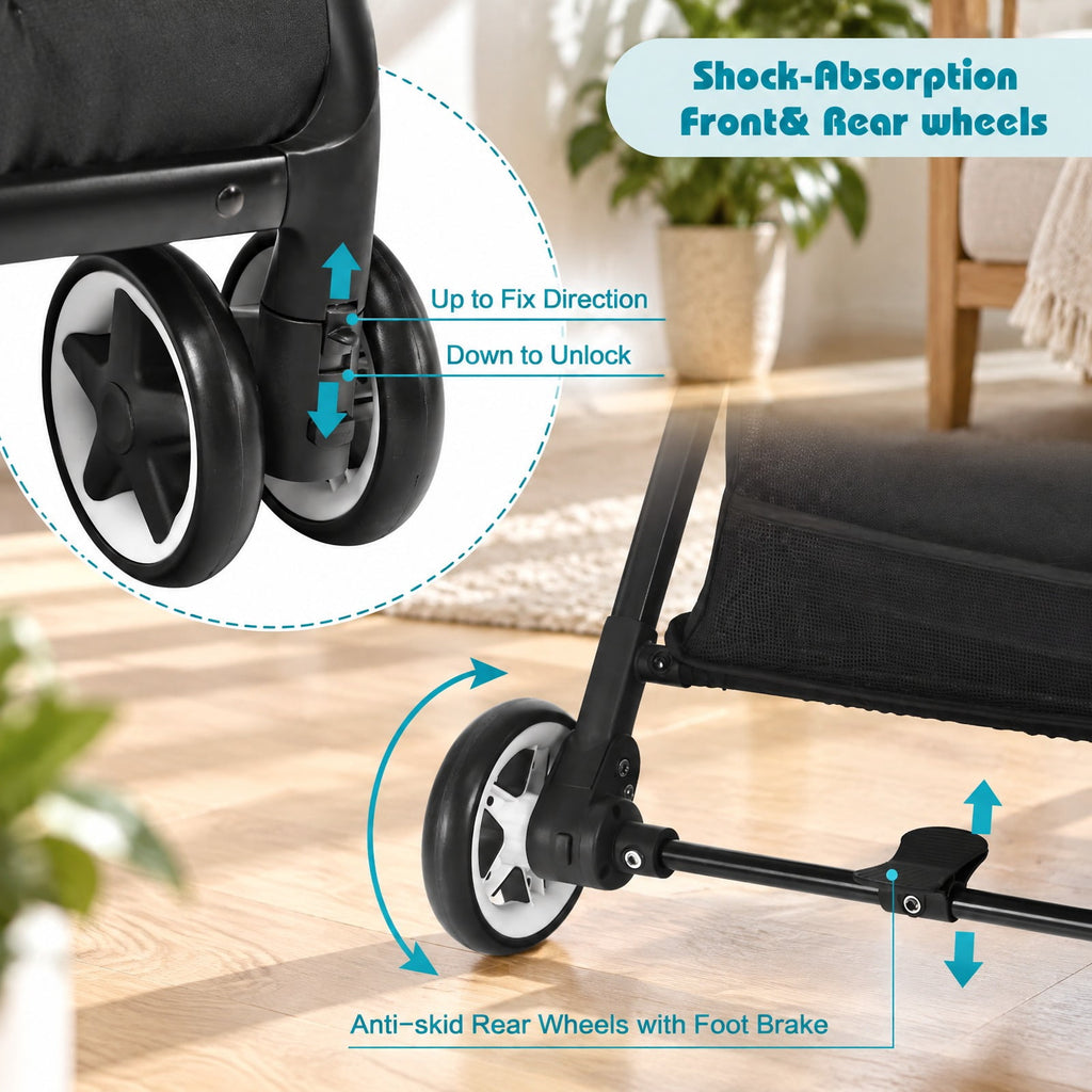 Airfind Lightweight Aluminium Frame Baby Stroller with Net, Aluminium Alloy Iron Fabric Frame, for 0-3 years old, 28.5 x 20.5 x 38 Footprint