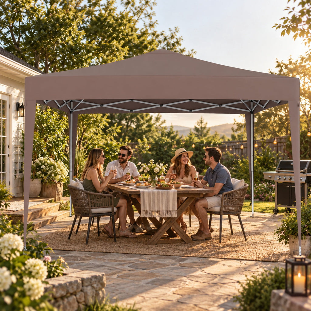 Airfind 10 FT x 10 FT Pop-Up Canopy Tent Easy Setup Instant Folding Shelter with Mesh Netting, 210D Oxford Fabric Frame, Coffee