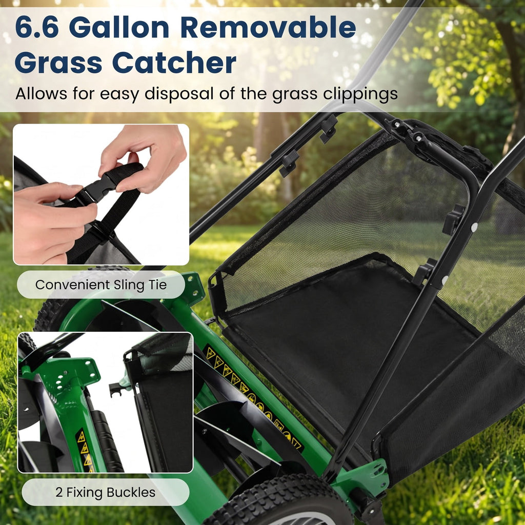 Airfind 16 Inch Push Lawn Mower with 5 Steel Blades and Grass Catcher Bag, Manganese Steel Metal PVC PP Frame, Green
