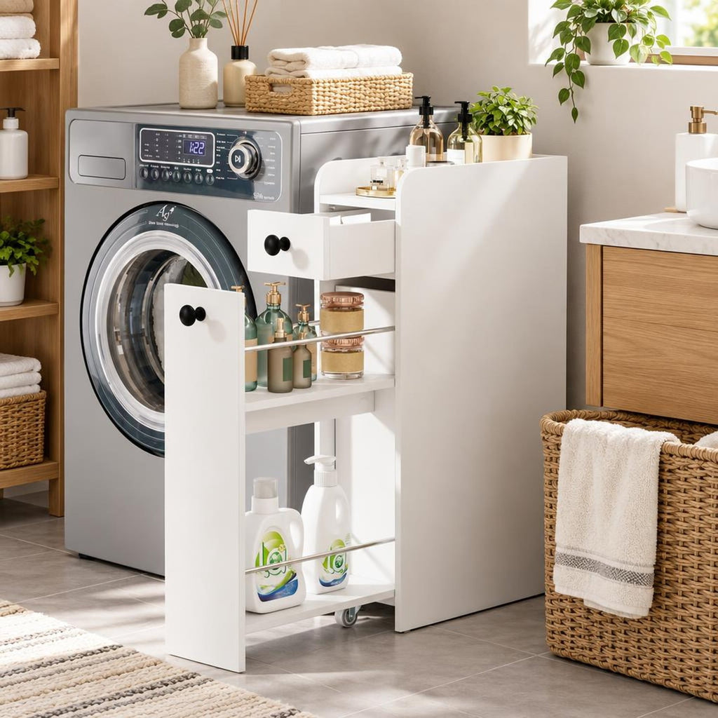 Airfind Small Bathroom Storage Cabinet 4-Tier with Slide Out Drawers on Casters, 66 lbs Capacity, MDF Frame, 16 Inch x 7 Inch x 27.5 Inch Drawer Footprint