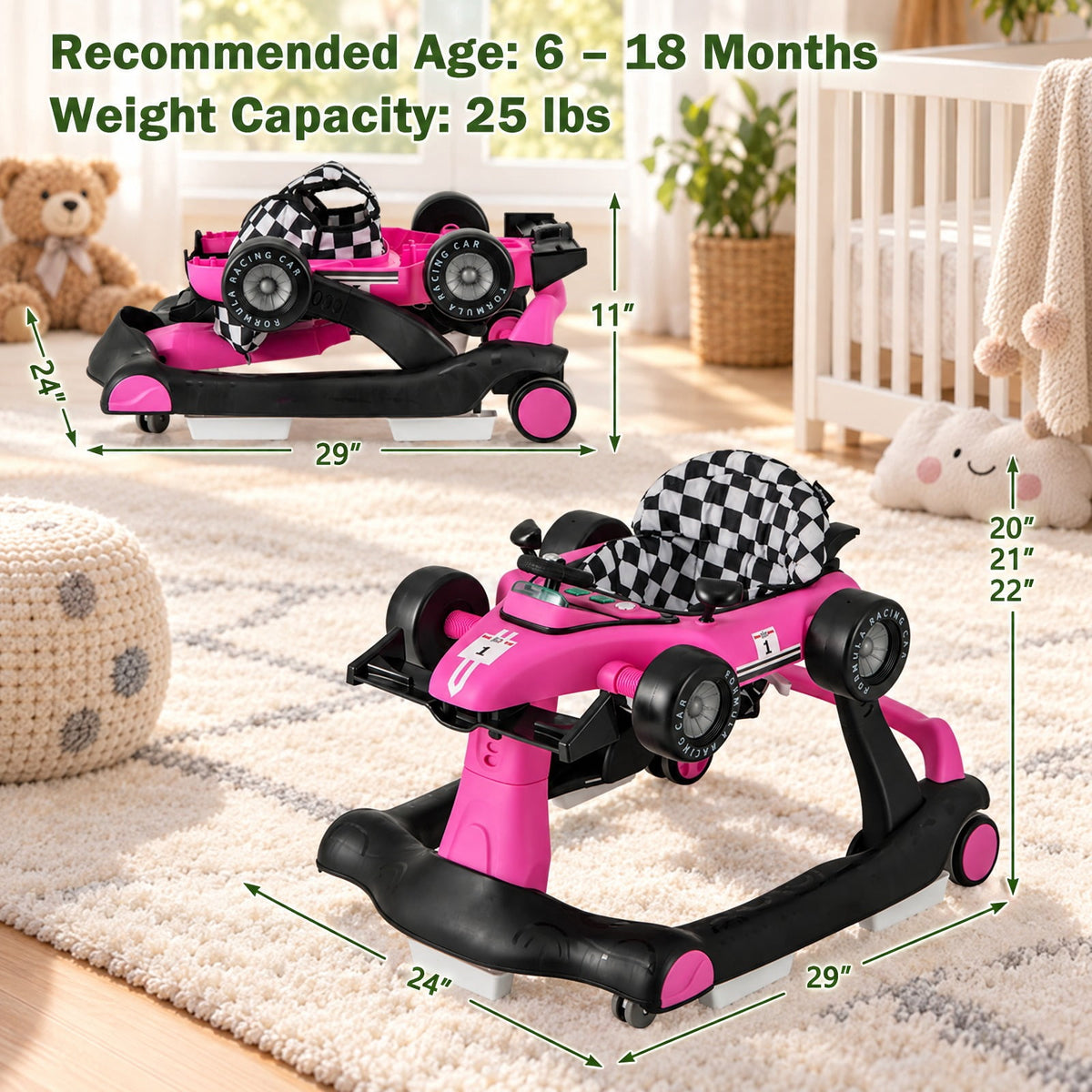 Airfind 4-in-1 Foldable Activity Push Walker with Adjustable Height, 25 lbs Capacity, PP polyester sponge Frame, 29 x 24 x 20/21/22 Footprint