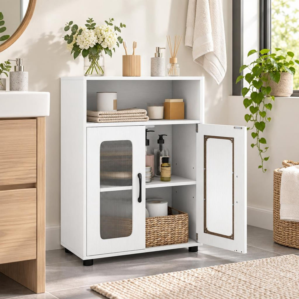Airfind Bathroom Cabinet Freestanding Cabinet featuring 2 Doors and 3-Level Adjustable Shelf, 155 lbs Capacity, Engineered Wood Frame, White