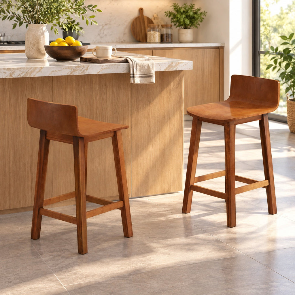 Airfind Wood Bar Stools Set of 2 with Solid Back and Seat, Brown, Ergonomically designed backrest fits your body curve, Brown/Black/White/Walnut