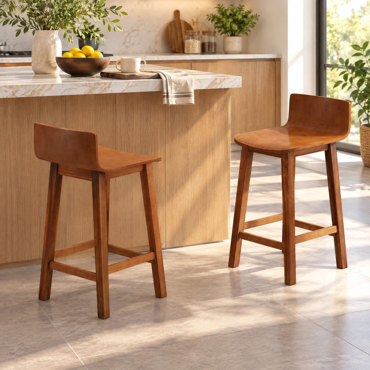 Airfind Wood Bar Stools Set of 2 with Solid Back and Seat, Brown, Ergonomically designed backrest fits your body curve, Brown/Black/White/Walnut