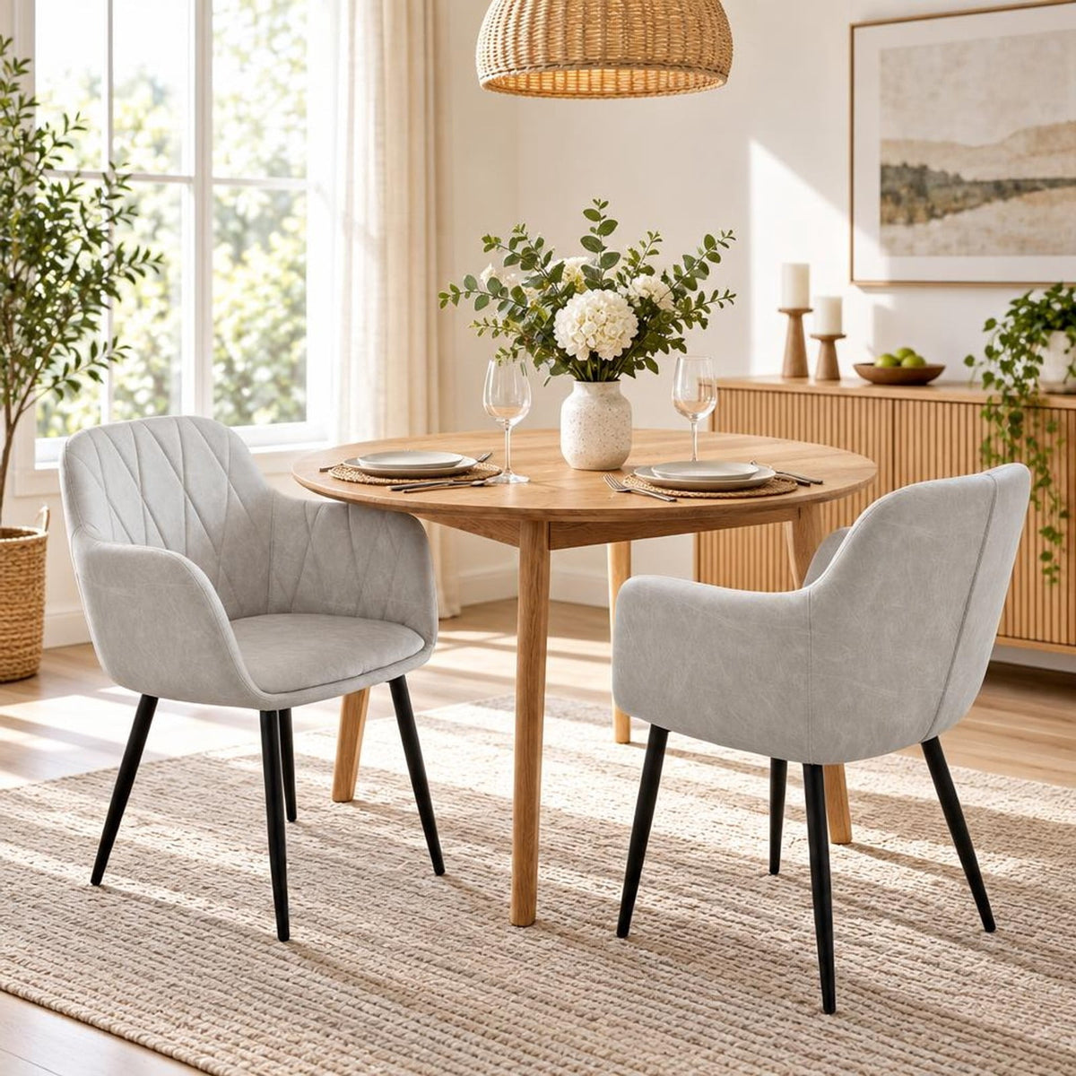 Airfind Upholstered PU Leather Kitchen Chairs Set of 2 with Curved Back and Wide Seat, Chair 396 lbs Total Capacity, PU Leather Metal Sponge Frame