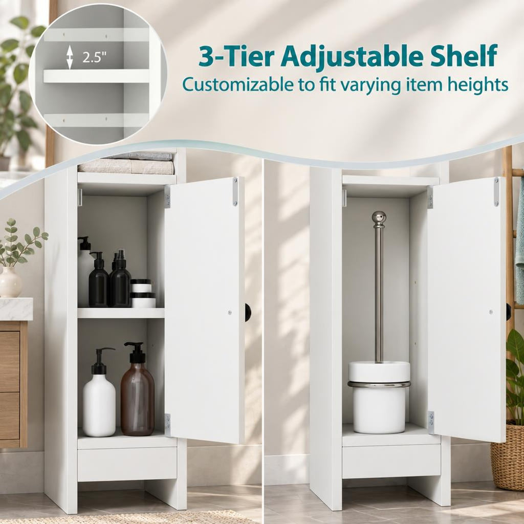 Airfind Bathroom Slim Cabinet Corner with Door and Adjustable Shelf, 44 lbs Capacity, Engineered Wood Frame, White