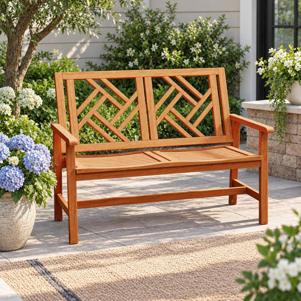 Airfind Outdoor Bench Wood 2, 660 lbs Capacity, Hardwood Frame, 48 × 26 × 36 Footprint, Wood, Geometric patterns infuse an elegant touch
