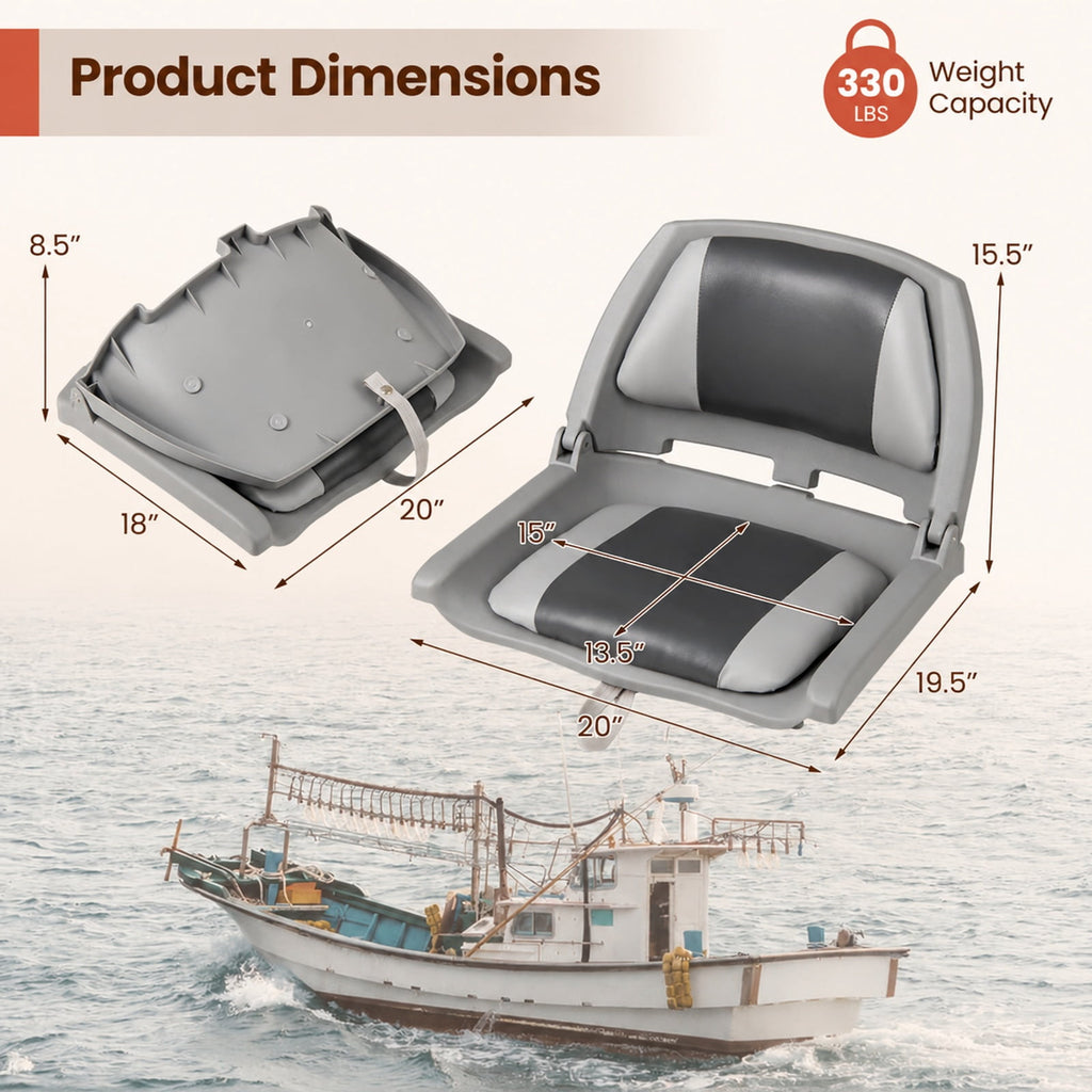 Airfind Folding Low Back Boat Seat with Marine Grade PVC and Sturdy PP Frame for Fishing Boats Pontoons and Marine Cabin Seating, White