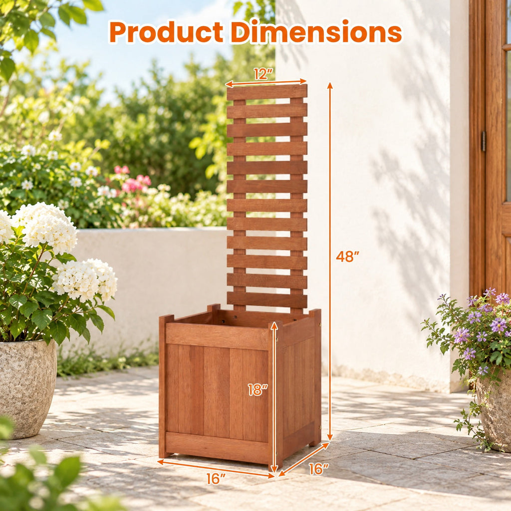 Airfind Outdoor Wooden Raised Garden Bed with Trellis, Solid Wood Frame, 16 x 16 x 48 Planter Footprint, Natural