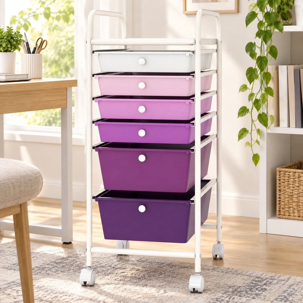 Airfind Multifunctional 6 Drawers Rolling Storage Cart Organizer, Steel Frame, 17 x 13.5 x 30 Footprint, Purple