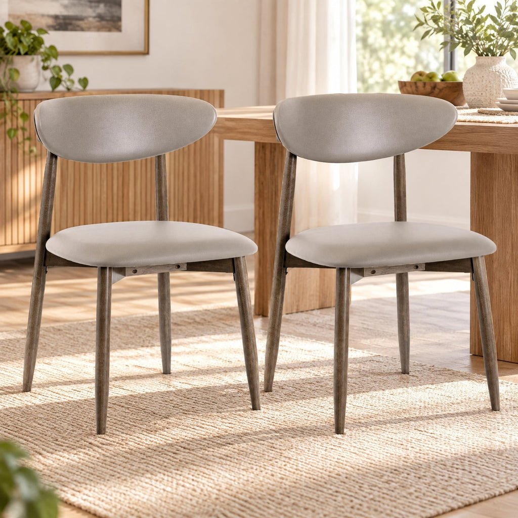 Airfind Set of 2 Wooden Modern Upholstered Dining Chairs with Curved Backrest, Chair 330 lbs Capacity, Rubber Wood Frame, Gray