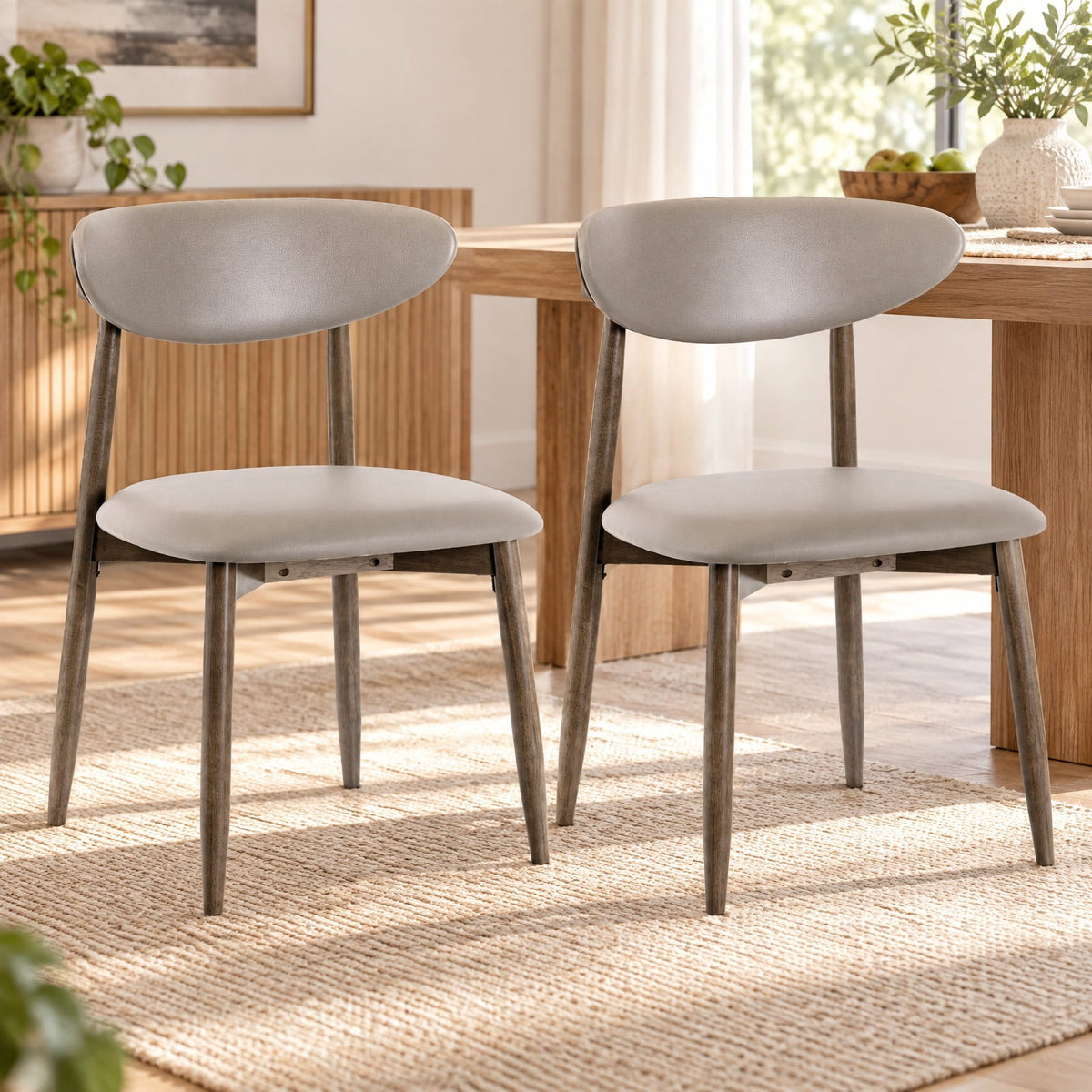 Airfind Set of 2 Wooden Modern Upholstered Dining Chairs with Curved Backrest, Chair 330 lbs Capacity, Rubber Wood Frame, Gray