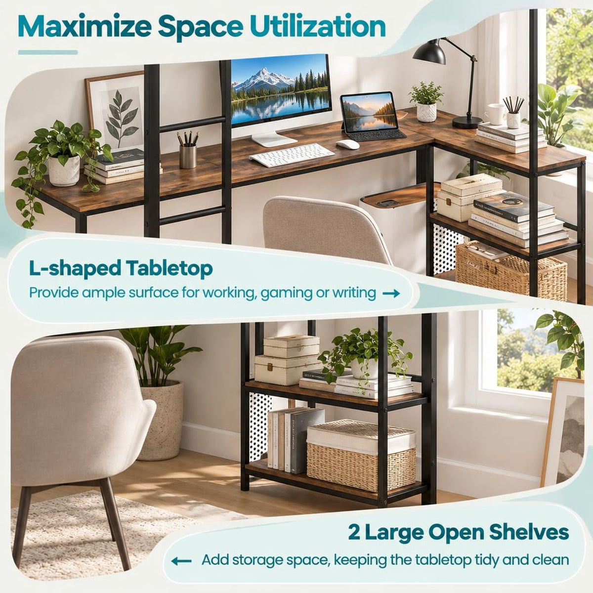 Airfind Twin Size Loft Bed Raised Platform Bed with Desk and 2 Storage Shelves, 440 lbs Capacity, MDF Metal Frame, 78 x 41.5 x 71 Footprint