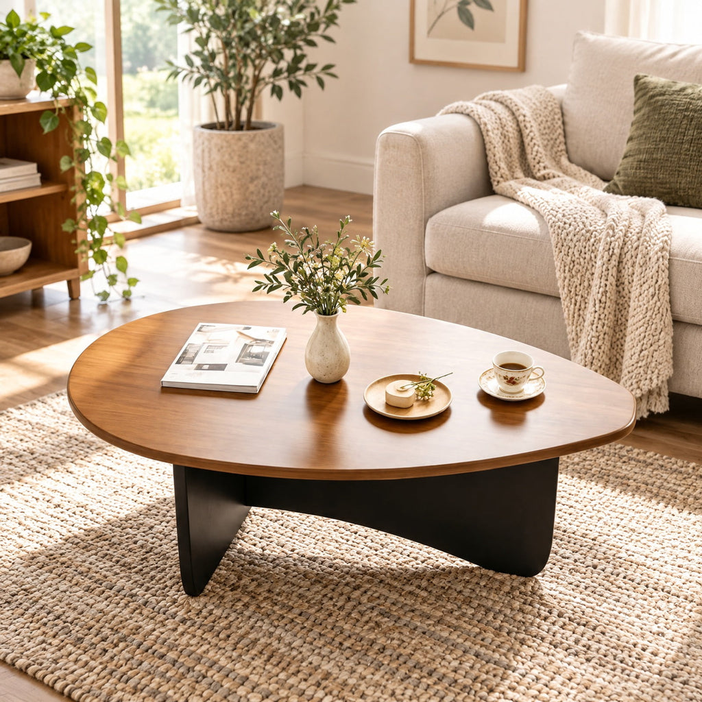 Airfind Oval Coffee Table Mid Century Modern Accent Table Low Profile Wooden Center Table, 35.5 x 21.5 x 15Weight Footprint, Walnut