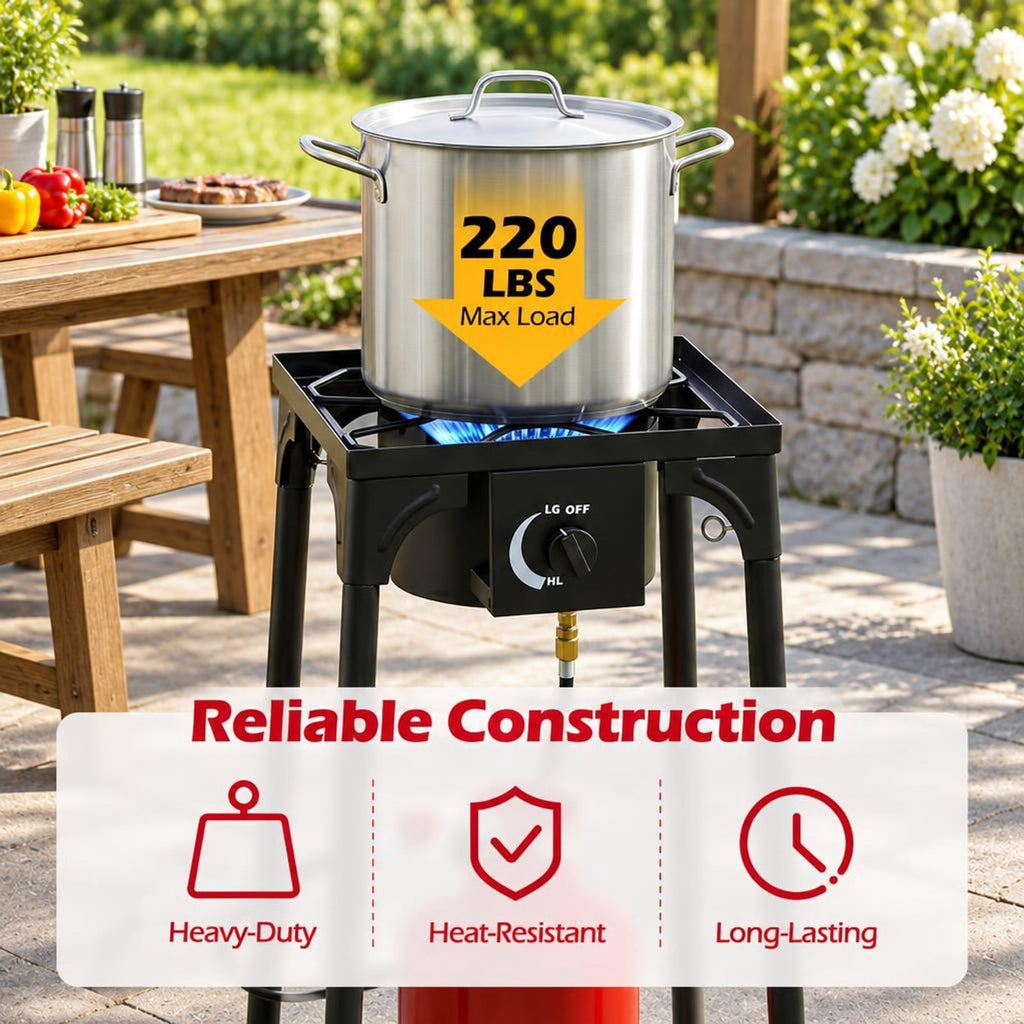 Airfind 1 Burner 80000 BTU Propane Camp Stove featuring Adjustable Regulator and Hose, 220 lbs Capacity, Metal Cast Iron PVC ABS Frame, Black
