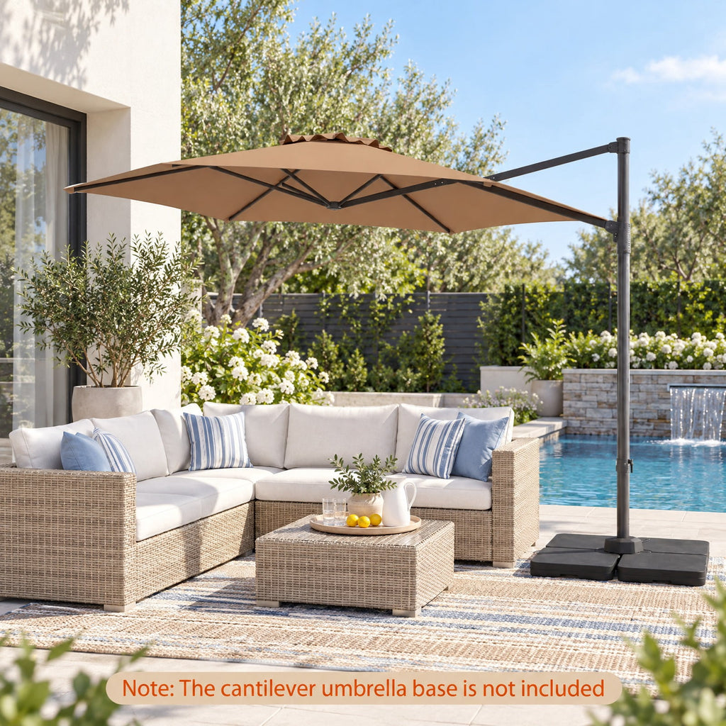 Airfind 10 FT Patio Cantilever Umbrella with 360° Rotation and Air Vent for Backyard and Poolside, Polyester Fabric Metal PP Frame, Tan