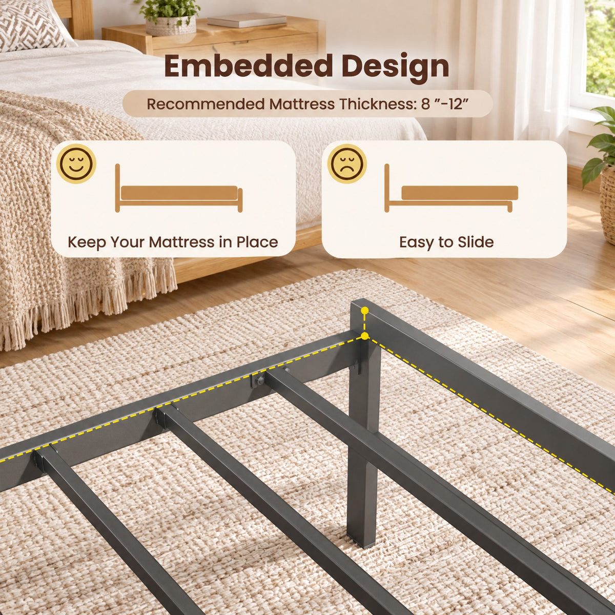 Airfind Full Size Bed Frame with Headboard LED Lights and Charging Station, 660 lbs Capacity, Metal Engineered Wood MDF Frame, Brown