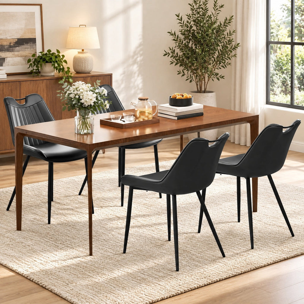 Airfind Dining Chair Set of 4 Faux Leather Upholstered Kitchen Chairs with Metal Legs, 330 Lbs Capacity, PU Leather Sponge Metal, Black