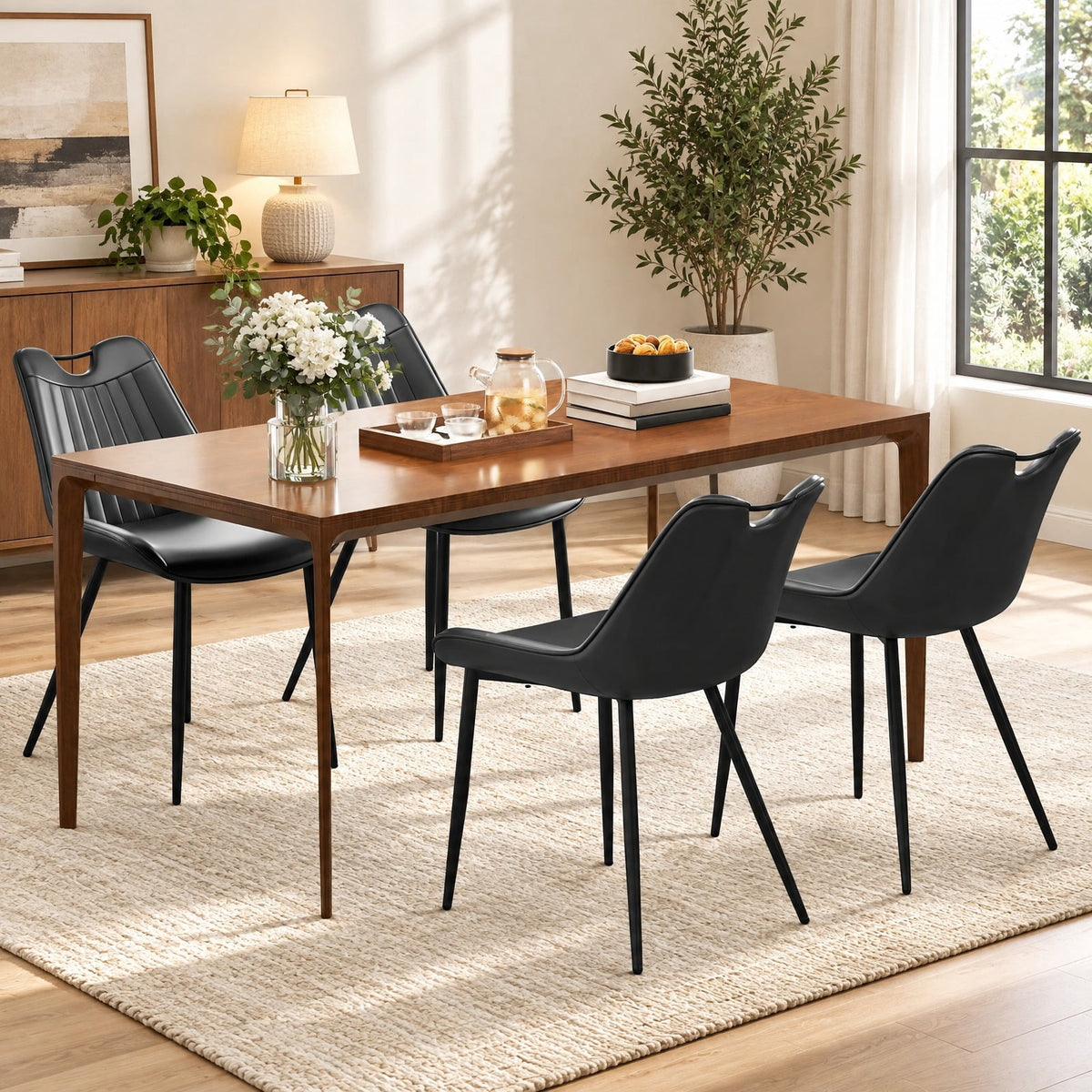 Airfind Dining Chair Set of 4 Faux Leather Upholstered Kitchen Chairs with Metal Legs, 330 Lbs Capacity, PU Leather Sponge Metal, Black