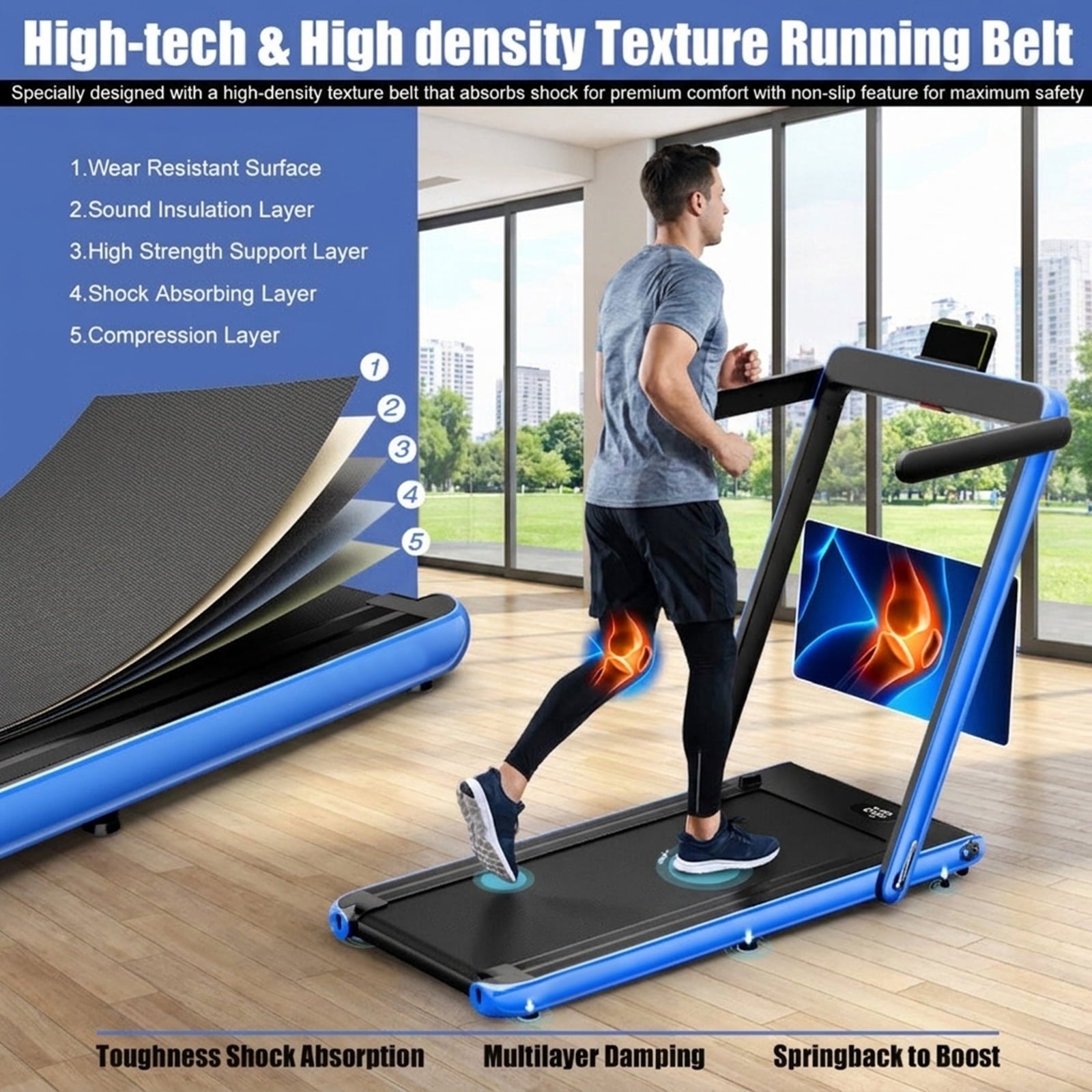 Airfind 2.25HP 2-in-1 Walk-to-Run Folding Treadmill with APP Sync Audio Console, Navy