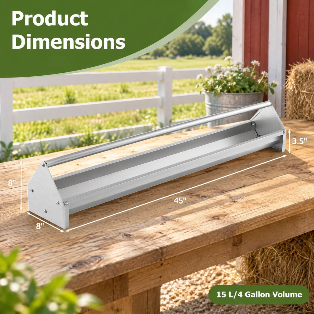 Airfind Metal Chicken Feeder Chicken Feeding Trough with Drainage Holes, Galvanized Steel Frame, 45 x 8 x 8 Footprint, Silver