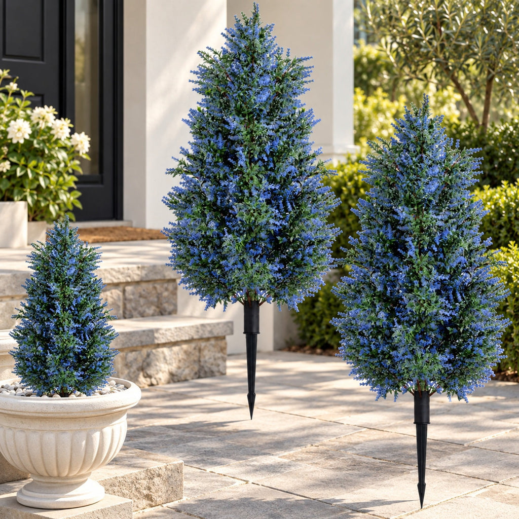 Airfind 2 Pack 3.3 ft Artificial Lavender Topiary Trees with Ground Spikes for Indoor Outdoor, PP PE Frame, Lavender