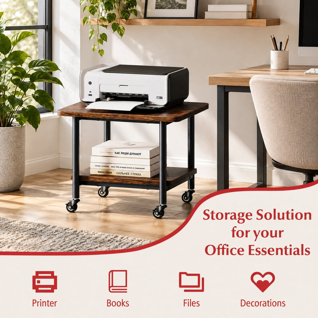 Airfind Under Desk Printer Stand with 360° Swivel Casters, 143 lbs Capacity, Engineered Wood Metal Frame, Brown