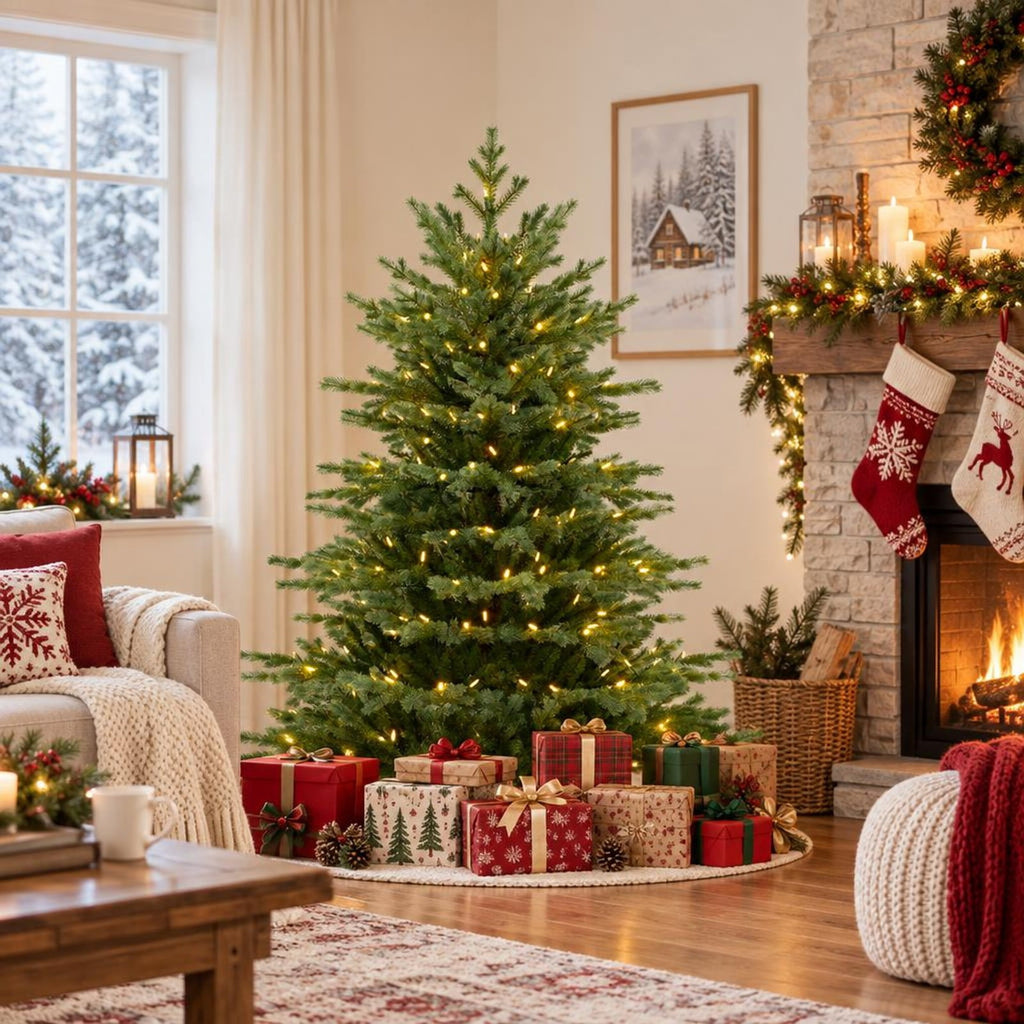 Airfind 5 Feet Artificial Christmas Tree with 1426 Lush PVC Branch Tips and 200 Warm White LED Lights, PVC PE Metal Frame, Green