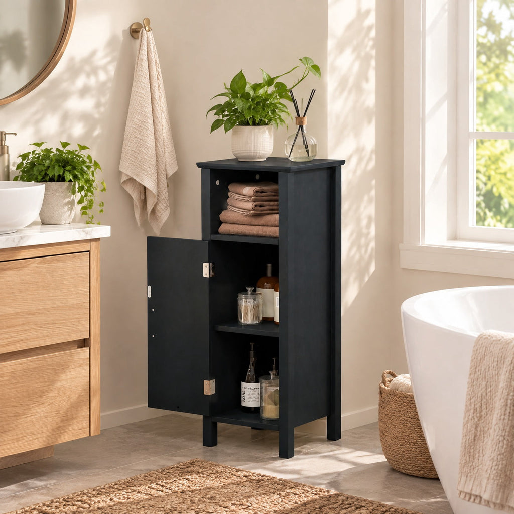 Airfind Bathroom Storage Organizer with 2-Tier Cabinet, 66 lbs Capacity, MDF Frame, 12in x 12in x 31.5in Footprint, Black