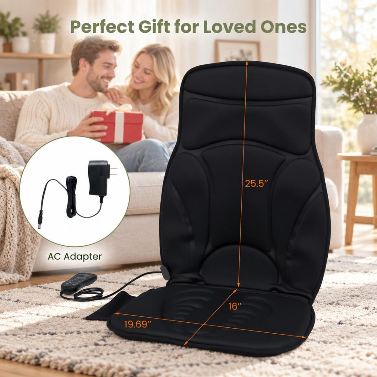 Airfind Back Massager Seat Cushion with Heat and 10 Vibration Motors for Pain Relief, Sponge Polyester Frame, 41.34 x 19.69 x 1.38 Footprint
