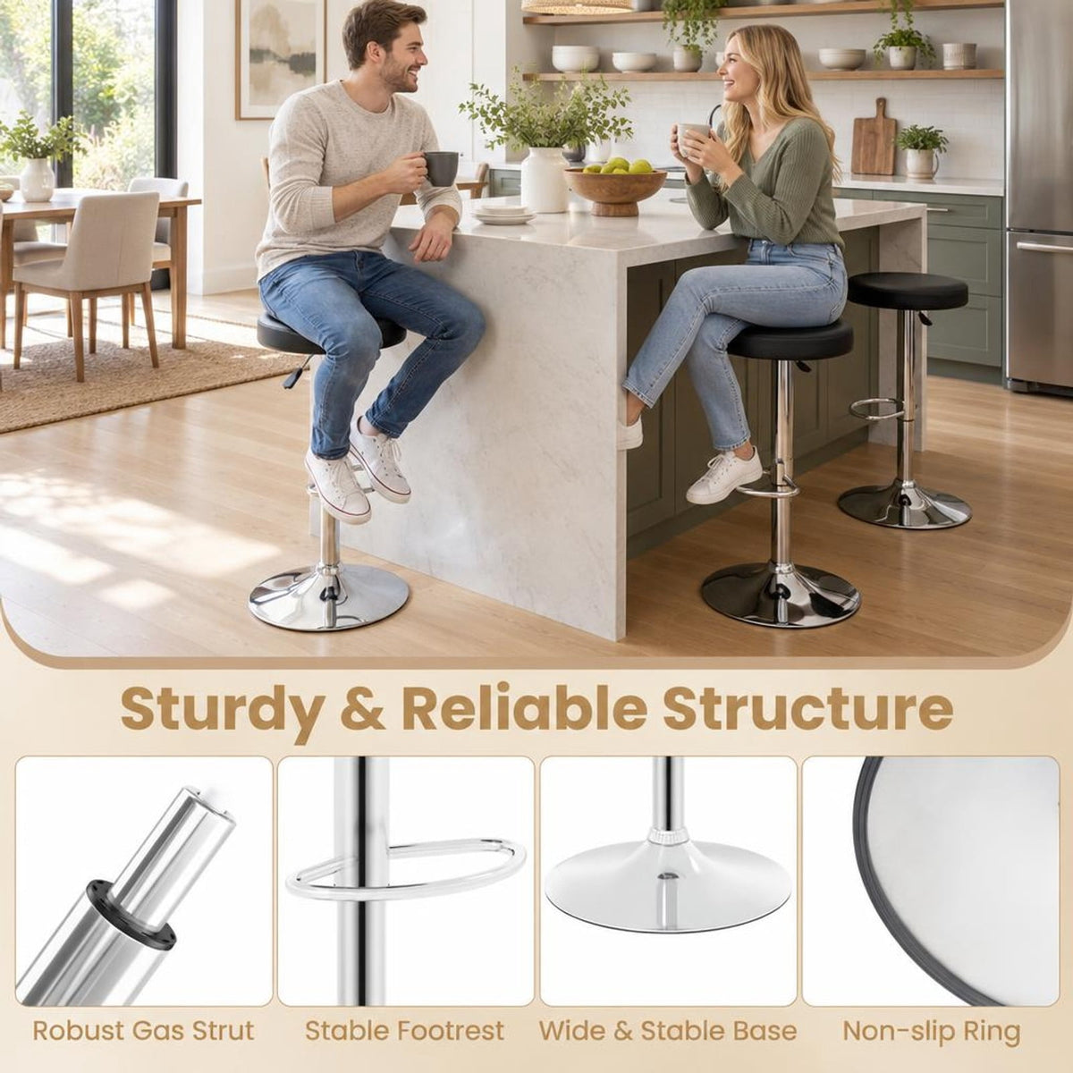 Airfind Height, adjustable Bar Stool with 360° Swivel for Kitchen and Dining, Black, 25.5 in, 33.5 in height adjustment for a flexible and perfect fit