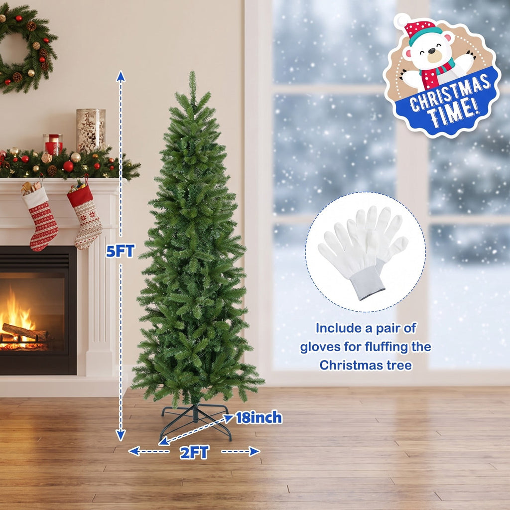 Airfind Pencil Christmas Tree with 180 Warm White and Multi, PVC PE Metal Tree Height 5ft Tree Width 2ft Frame, White