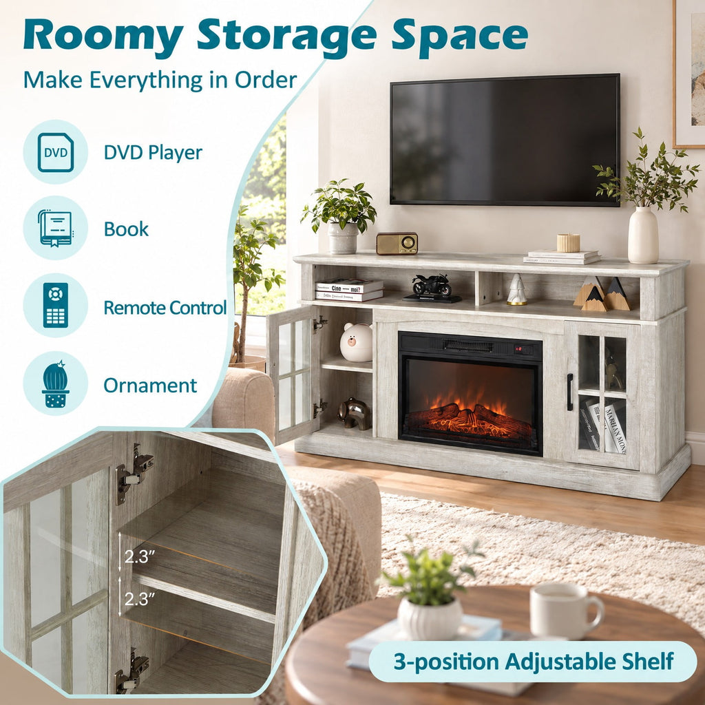 Airfind Fireplace TV Stand for TVs Up to 65 Inch with Side Cabinets and Remote Control, 66 lbs Capacity, Engineered wood Frame, Gray
